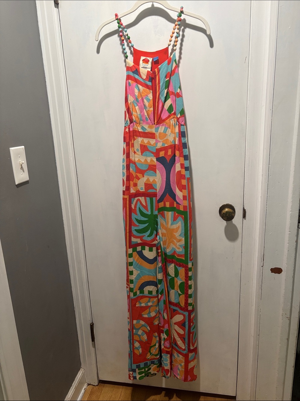 FARM RIO geometric tropical spaghetti strap jumpsuit size small - Picture 2 of 13